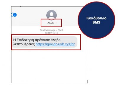 Παραπλανητικά SMS για δήθεν προνοιακά επιδόματα με φερόμενο αποστολέα την ΑΑΔΕ